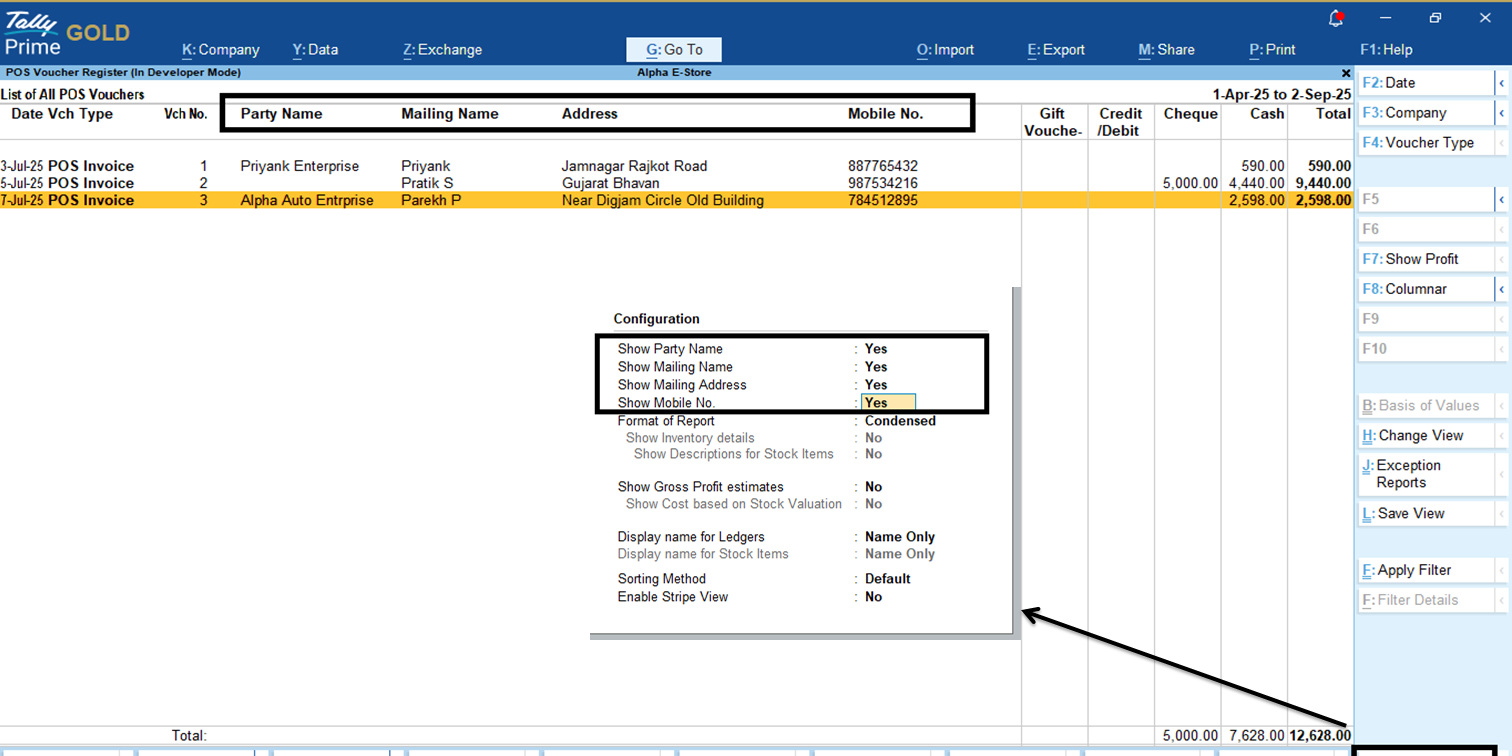 Display Party Details in POS Register